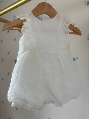 Absorba White Baby Bubble Romper with Yellow Dot Accents